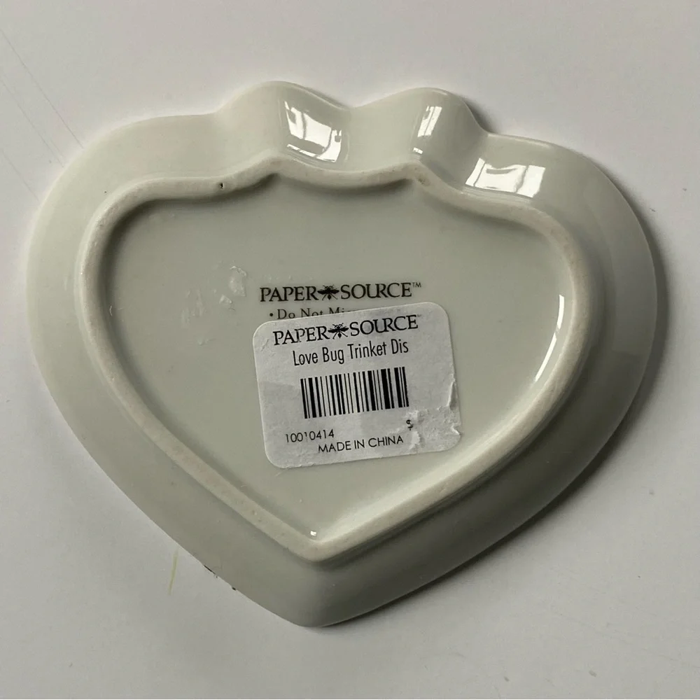 Ladybug Trinket Dish Ceramic Red Heart Valentines Decor 4” Love Bug Paper Source